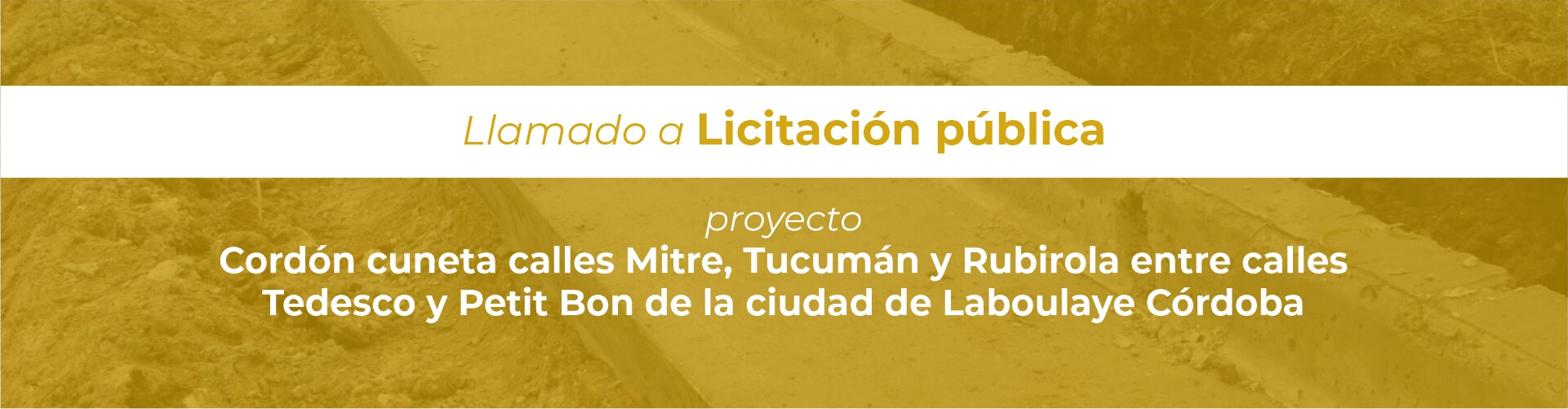 LLAMADO A LICITACIÓN PROYECTO “CORDON CUNETA CALLES MITRE, TUCUMÁN Y RUBIROLA ENTRE CALLES TEDESCO Y PETIT BON DE LA CIUDAD DE LABOULAYE CÓRDOBA